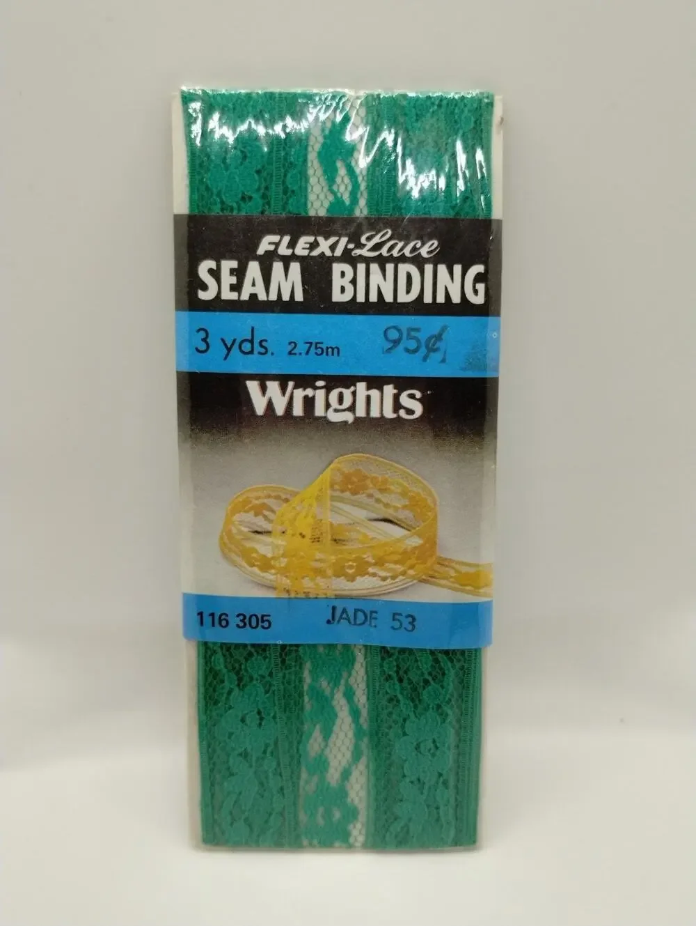 Wrights Seam Binding Flexi-Lace 3 Yds 116 305 - Jade 53 - Sewing Vintage 1986